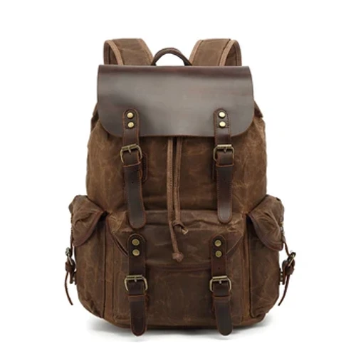 Backpacks Cynfas Olew Achlysurol Hen dal dŵr Bag Teithio Capasiti Mawr Merched Mochila Laptop Lledr Drawsged Llinynnol