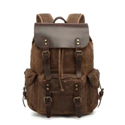Backpacks Cynfas Olew Achlysurol Hen dal dŵr Bag Teithio Capasiti Mawr Merched Mochila Laptop Lledr Drawsged Llinynnol