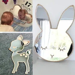 I-Cartoon Decorative Mirror Igumbi Lokugezela Lezingane Lezingane Igumbi Lomvundla Inkanyezi Nordic Wood Acrylic Mirror Creative Art Wall Decorations #YY