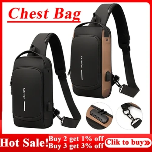 Mála Cófra Fir Faisean Mála Téip Frith-goid Backpack Inaistrithe le Port Muirearú USB Fireann Gualainn PU Spóirt Allamuigh Mála Crossbody