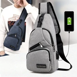 Modische, über USB wiederaufladbare Umhängetasche für Jungen, diebstahlsichere, multifunktionale Brusttasche, Reiserucksack-Handtasche
