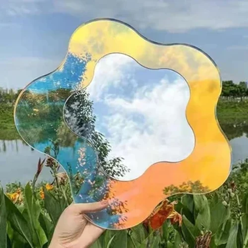 Cermin Bunga Tidak Teratur Acrylic Makeup Cermin Hiasan Dinding Cermin Dekoratif untuk Asrama Kamar Tidur Desktop Ornamen tray
