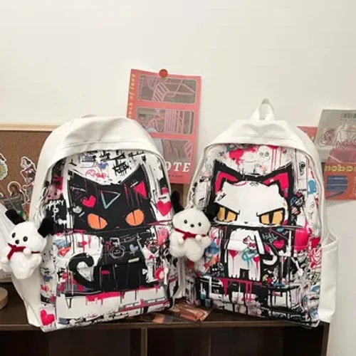 Trendy Cool Cat Printed Stor kapasitet Uformell utendørs ryggsekk for par Dobbel skulderveske