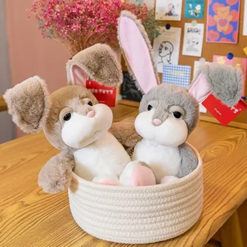 Bunny to'ldirilgan hayvonlar o'yinchoqlari bukiladigan quloqli peluş quyon o'yinchoqlari Qiz bolalar uchun tug'ilgan kun sovg'asi O'g'il bolalar Pasxa savatini to'ldiruvchi uy dekoratsiyasi