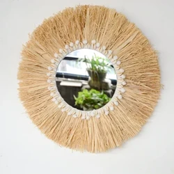 boho Öý mebel tokaý Rattan Bezeg diwar aýnalary Raffia dokalan agaç monjuk gobelen ýaşaýyş otagy Bezeg aýnalary
