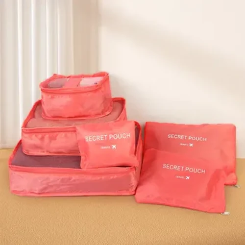 6Pc goş goş syýahat sumkalary Içki geýim aýakgaplary saklaýan halta Oksford Suw geçirmeýän eşik çemodany halta kub geýim üçin gyzyl guramaçy