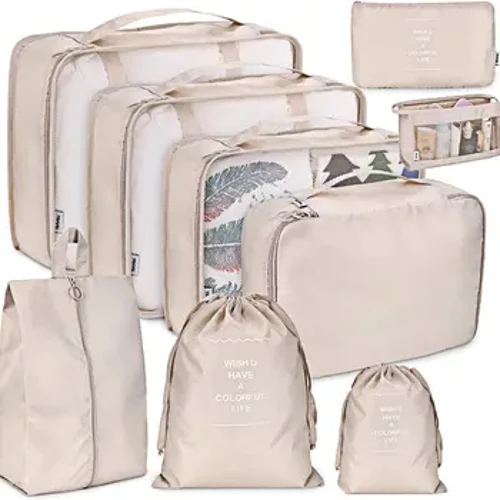 9 Piece Set Isikhwama Sokuhamba Ukupakisha Amakhubhu Abesifazane Abesilisa Izingubo Izicathulo Izingubo zangaphansi I-Makeup Yokuhamba Isitoreji Sesikhwama Amafolda Isikhwama Sokuhlela Imithwalo