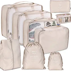9 Stéck Set Reesbeutel Verpackung Cubes Fraen Männer Kleeder Schong Ënnerwäsch Make-up Travel Storage Bag Folders Gepäck Organiséieren Sak