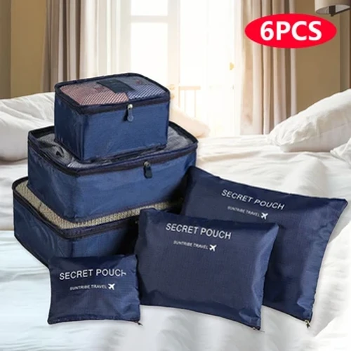 Set Bag Storio Teithio 6pcs Trefnydd Bagiau Plygadwy Cludadwy Ar gyfer Esgidiau Pacio Dillad Trefnydd Taclus Cwpwrdd Dillad Cwdyn Siwtcase