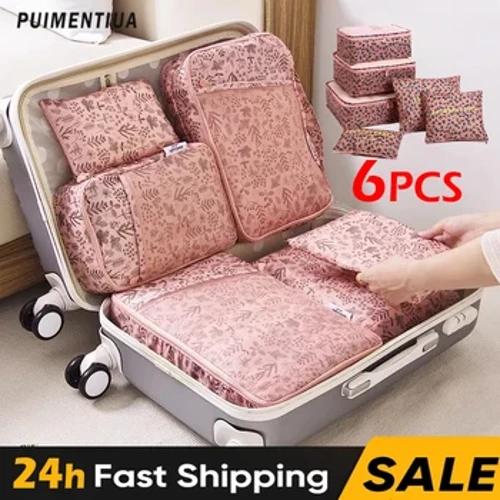 Bộ 6 Bộ Túi Bảo Quản Du Lịch Vali Bộ Đóng Gói Hộp Đựng Đồ Di Động Hành Lý Tổ Chức Quần Áo Giày Có Thể Gập Lại Tổ Chức