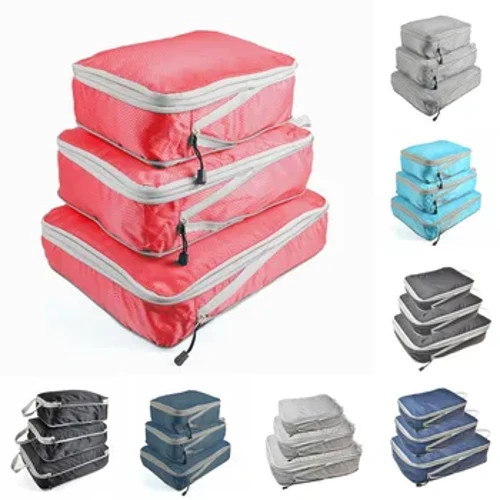 Set di borse di stoccaggio comprimibili Organizzatore di borse da viaggio pieghevole con cubo di imballaggio a compressione in tre pezzi