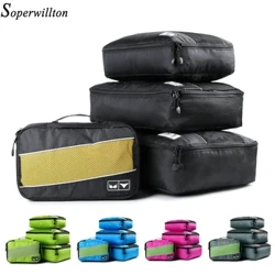 Ciwbiau Pacio Soperwillton neilon Trefnydd Teithio Bag Rhwyll Anadlu Bag Duffle Dynion Merched Teithio Set Trefnydd Bagiau
