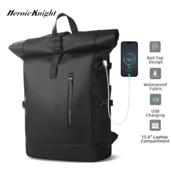 Heroic Knight Reseryggsäck för män Expanderbar 15,6 tums laptopväska med USB-port Vattentät Rollup-ryggsäck Fritid Mochilas