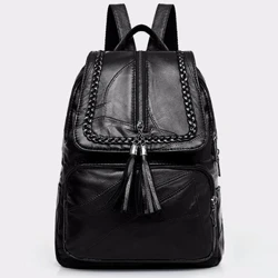 2024 Pambabaeng PU Leather Backpack School Bag Classic Black Waterproof Travel multi-function Shoulder Bag Rucksack