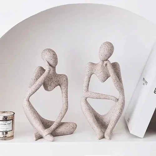 Rangi ya Mchanga Sanamu za Muhtasari wa Fikra Michongo ya Yoga Figurine ya Sebule ya Nordic Mapambo ya Nyumbani Mapambo ya Dawati la Maison