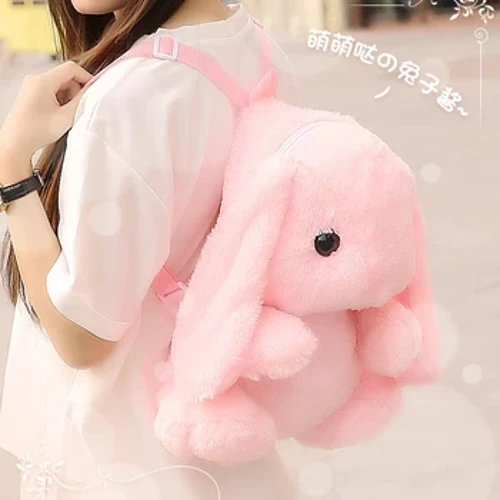 Cute Furry Rabbit Plišasti nahrbtnik za lutke, polnjeni otroški nahrbtnik z živalmi Lolita Rabbit Plišasta torba za punčke z dolgimi ušesi, zajček iz pliša s