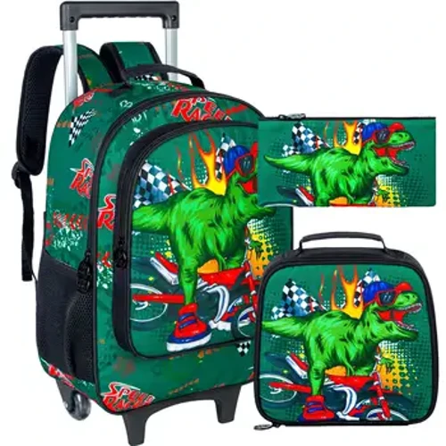 3PCS Fa'afafa Ta'avale mo Teine ma Tama, Kids Unicorn Dinosaur Wheeled Bookbag