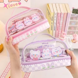 Astuccio per cosmetici di grande capacità con astuccio con cerniera Astucci per trucco carini per ragazze Astuccio per matite a doppio strato