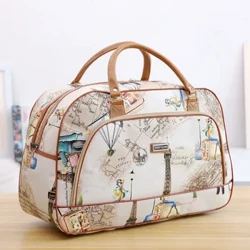 Kvinder rejsetasker 2022 mode PU læder stor kapacitet Vandtæt print Bagage duffeltaske Mænd Casual Traveling Weekendtasker