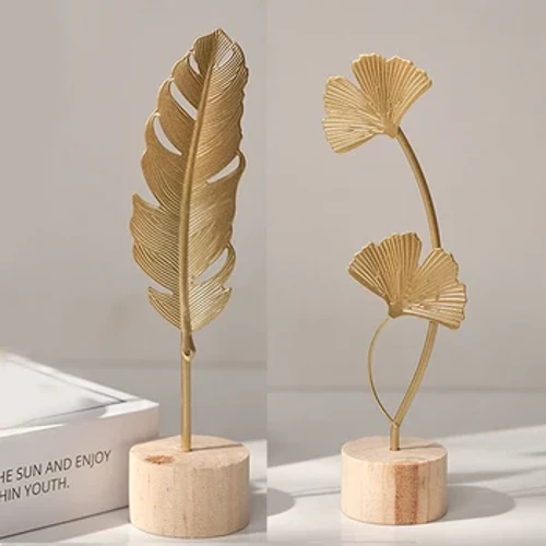 Vàng Lá Bạch Quả Lông Vũ Mô Hình Kim Loại Các Bức Tượng Nhỏ Bằng Tay Để Bàn Thủ Công Đồ Trang Trí Ảnh Đạo Cụ Tượng Tác Phẩm Điêu Khắc Trang Trí Nhà