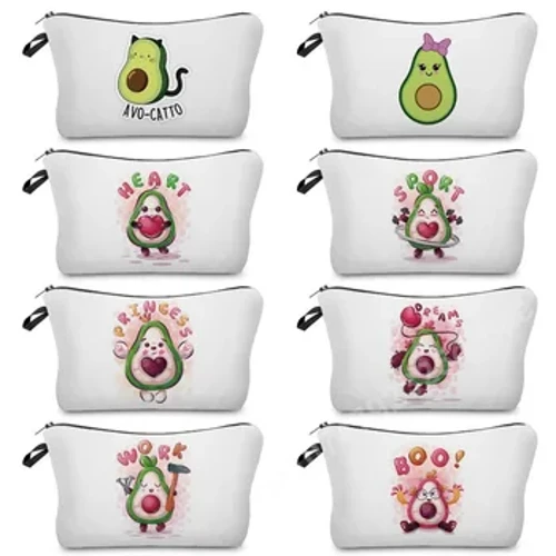 Cartoon Avocado Print Kosmetiktaske Kvinder Hånd Kawaii Makeup Pouch Bærbar læbestift Toiletartikler Rejsearrangør Lynlås Pung Gaver