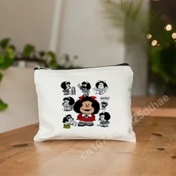 Hoạt Hình Mafalda In Túi Đựng Mỹ Phẩm Retro Kawaii Anime Vải Bố Nữ Túi Đựng Đồ Vệ Sinh Du Lịch Tổ Chức Dây Kéo Túi Ví Cầm Tay