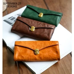 Clutch eerste laag rundleer Retro dames lange portemonnee mobiele telefoon portemonnees reizen creditcard etui Vintage geldzak