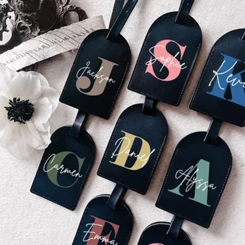 Personalizovaná iniciála s monogramem jména Štítek na zavazadla PU kůže na kufr Štítky na zavazadla Štítky na cestovní tašku Štítek na cestovní tašku Nejlepší dárek