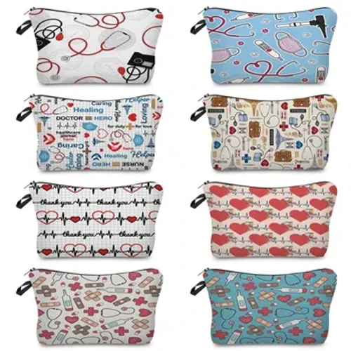 Achosion Trefnydd minlliw Ffasiwn Cartwn Nyrs Meddyg Merched Bag Cosmetig Zipper Clutch Colur Pouch Hand Bag Teithio Pwrs Ffôn