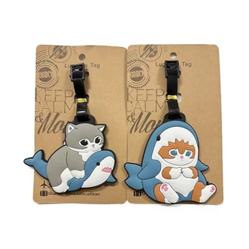 Kawaii Shark Cat Design Etichetă pentru bagaje Femei Accesorii de călătorie Etichetă pentru bagaje din PVC cu desene animate Etichetă portabilă pentru bagaje anti-pierdere Etichetă cu nume de adresă