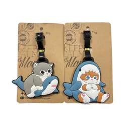 Kawaii Shark Cat Design Etichetă pentru bagaje Femei Accesorii de călătorie Etichetă pentru bagaje din PVC cu desene animate Etichetă portabilă pentru bagaje anti-pierdere Etichetă cu nume de adresă