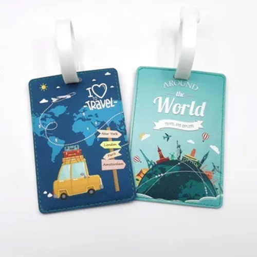 Creative World Map Kalitate handiko Bidaia Osagarriak Ekipajearen Etiketa PU Maleta ID Helbideen Titularra Ekipajea Abordatzeko Etiketa Etiketa eramangarria