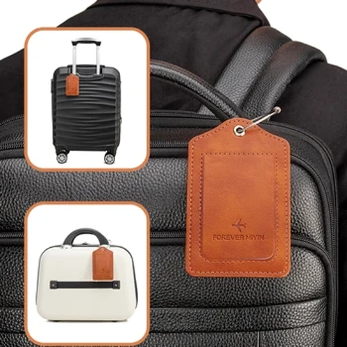 Etichetta per bagaglio in pelle PU con anello in fune metallica anti-smarrimento e copertura di protezione dalla privacy integrata, adatta per valigie e borse da viaggio