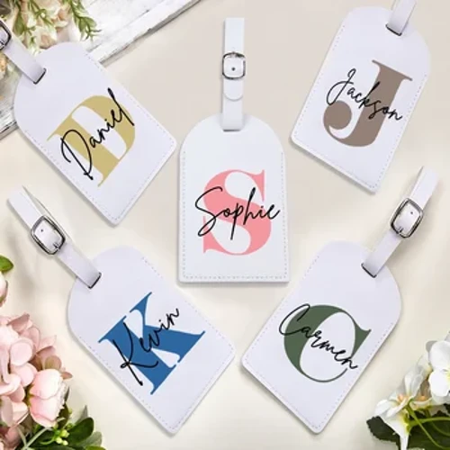 Thẻ Hành Lý Monogram PU Cá Tính Ban Đầu Với Tên Da Cho Vali Hành Lý Túi Xách Thẻ Túi Du Lịch Nhãn Thẻ Quà Tặng Tốt Nhất