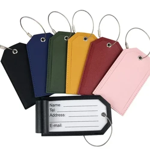 1PC PU Bagiau Lledr Tagiau Merched Dynion Teithio Ffasiwn Solid Lliw Cês Bagiau Tag Affeithwyr Teithio Enw ID Cyfeiriad Tag