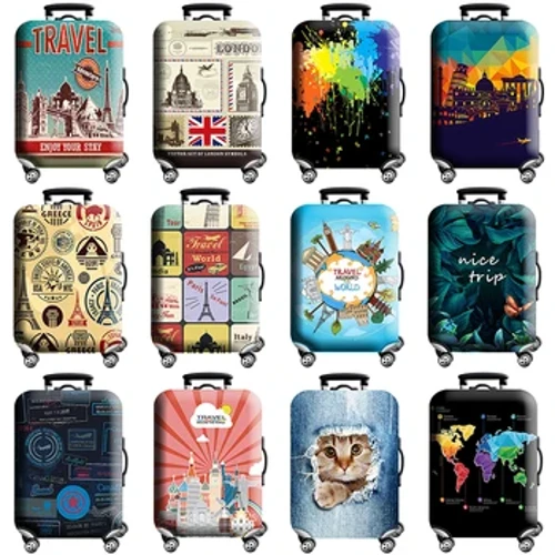Map y Byd Elastig Trwchus Gorchudd Amddiffynnol Bagiau Siwt Zipper Ar gyfer Bag Cês 18-32 modfedd Gorchuddion Troli Clawr Affeithwyr Teithio
