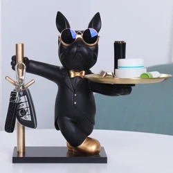 French Bulldog Patung Patung Anjing Dekoratif Figurine Penyimpanan Nampan Logam Koin Celengan Pintu Masuk Kunci Snack Holder