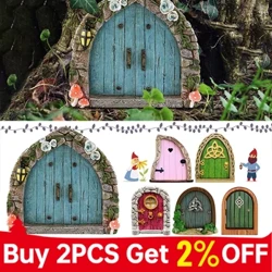 Manótündér kertajtó fa otthonhoz Miniatűr mesebeli apró házajtók szobor mini gyerekeknek ajándék 3D kerti faajtó dekoráció