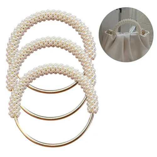 1PCS 12 sm Pearl metal tegelek tutawaç Aýallaryň sumkasy örülen tutawaçlar halka gapjygy çarçuwasy DIY elde ýasalan sumka esbaplary