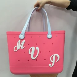 Mapambo ya Mfuko wa Bogg Nyeupe Vifaa vya Mfuko Mkuu wa Kiingereza Lettering Beach Tote Mfuko wa Rubber Beach Bag Kubinafsisha DIY