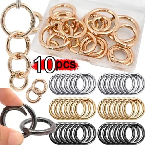 10pcs Openable Round Carabiner Keyring DIY Metal O Ring Spring Buckles Keychains Clasp Bag Clips Connector Snap Hooks Alahas