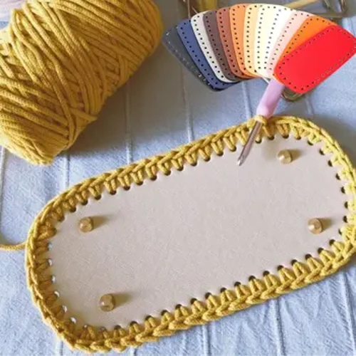 20*9cm 니트 가방에 대 한 Diy 크로 셰 뜨개질 바닥 PU 가죽 가방 기본 구멍이있는 손수 바닥 여성을위한 가방 지갑 만들기 액세서리