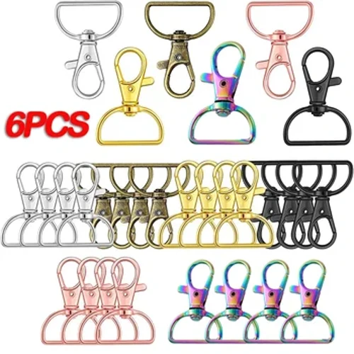 Ama-6Pcs Swivel Clasps ane-D Rings I-Lanyard Snap Hooks I-Keychain Clip Hook I-Metal Lobster Claw Clasps ye-Bag Impahla ye-DIY Yomthwalo