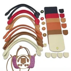 New PU Leather Crochet Bag Parts With Holes Solid Color Woven Bag Set Patchwork Handle Knitted Bag DIY Handmade Bag Accessories