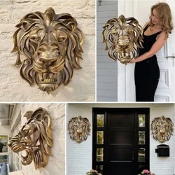 Loaʻa Kakaʻikahi ʻO ke poʻo Liona Nui i hoʻopaʻa ʻia i ke kiʻi kiʻi kiʻi gula Resin Lion Head Art Wall Luxury Decor Kitchen Wall lumi moe dropshippin