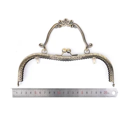 High Quality DIY Vintage Elegant Women Purse Frame Clutch Bag Clasp With Handle Knurling Bronze Hardware Accessories