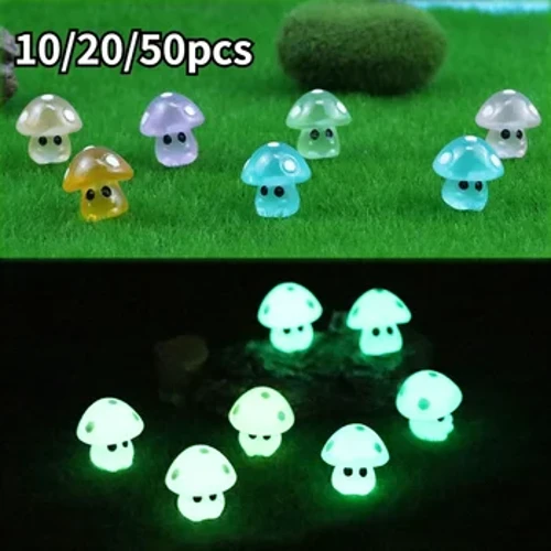 10/20/50 PIÈCES Coloré Lumineux Minuscules Champignons Mini Figurines Miniature Champignon Statue Brillant Dans Le Noir Fée Jardin Ornement