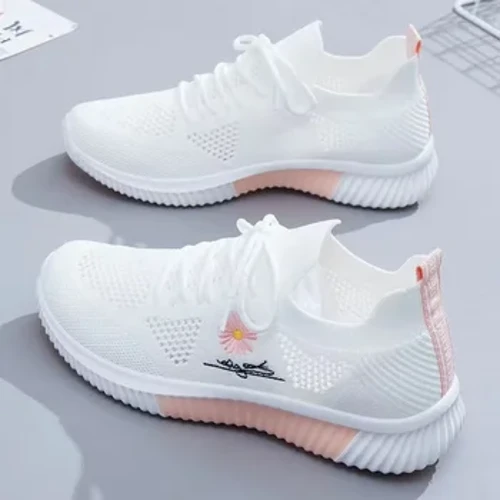 Nuevas zapatillas de deporte de punto con mosca para primavera y verano para mujer, zapatos para correr a la moda que combinan con todo, zapatos de malla transpirables informales para estudiantes