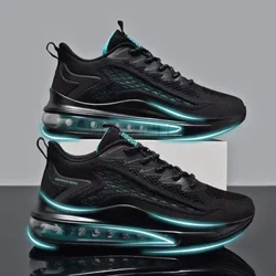 Zapatillas de deporte de aire negras de talla grande para hombre, zapatos para correr con colchón de aire informales, cómodas nuevas zapatillas deportivas ligeras transpirables de malla