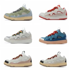 Zapatos informales de lujo, zapatillas de deporte de cuero con bordillo, zapatillas de deporte extraordinarias de diseñador para mujer, suela de plataforma de Napa de goma, entrenador para hombre Lanvinlies